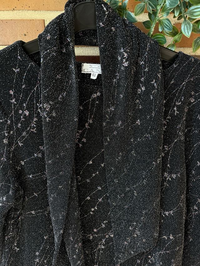 Top brillante negro plateado talla XL