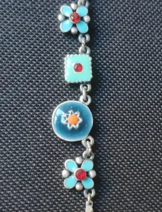 Collar plata esmaltado flores y cuadrados