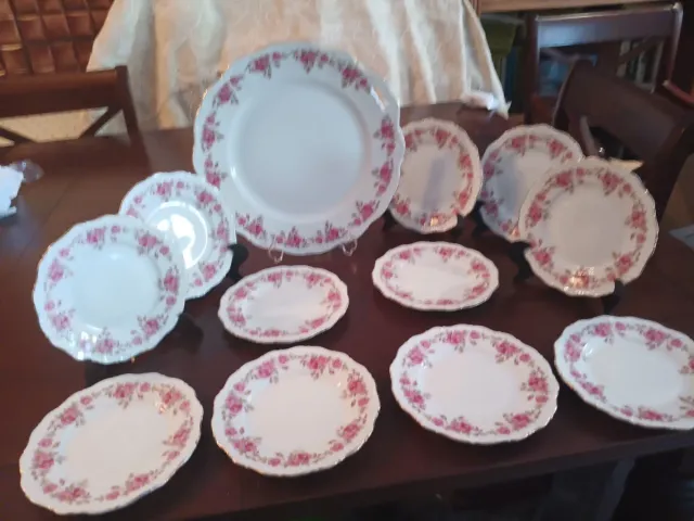 Bandeja y platos postre Bavaria porcelana rosas