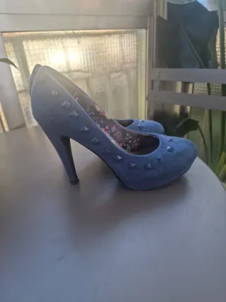 Zapatos Mustang Tacon Azul Tachuelas