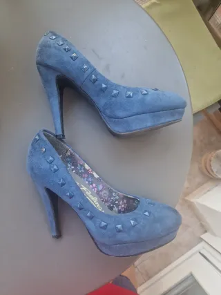 Zapatos Mustang Tacon Azul Tachuelas