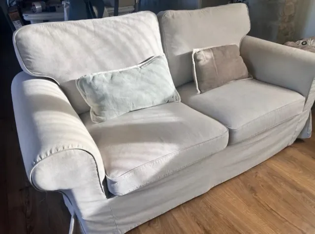 Sofá de 2 plazas tela beige/gris