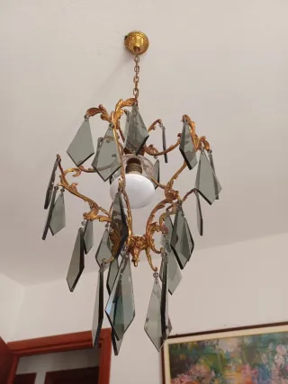 Lampadario oro con pendenti in vetro