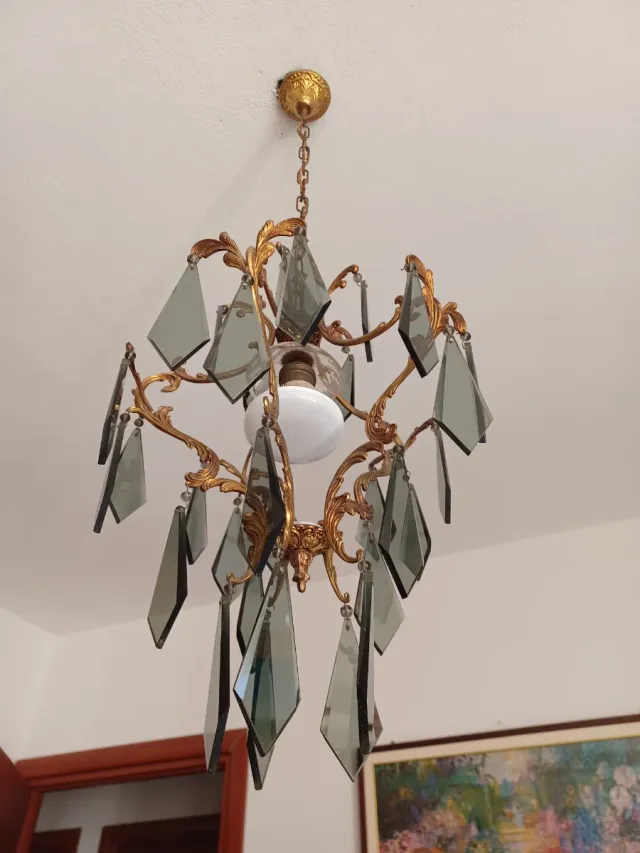 Lampadario oro con pendenti in vetro