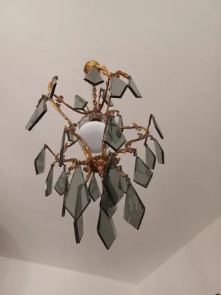 Lampadario oro con pendenti in vetro