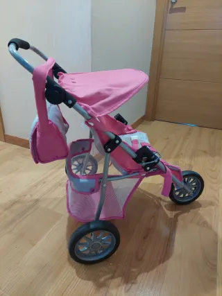Carro gemelar para muñecas rosa