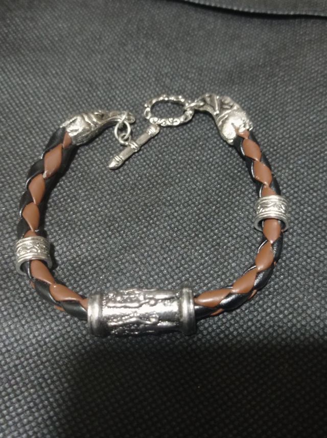 Pulsera Cuero Trenzado Vikinga dragón Mística