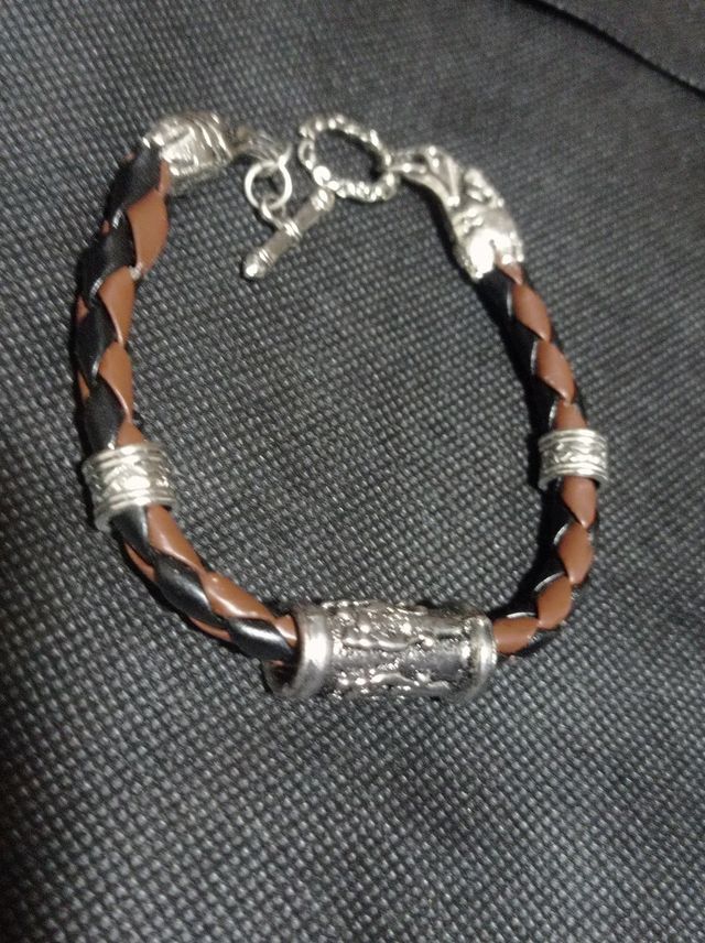 Pulsera Cuero Trenzado Vikinga dragón Mística
