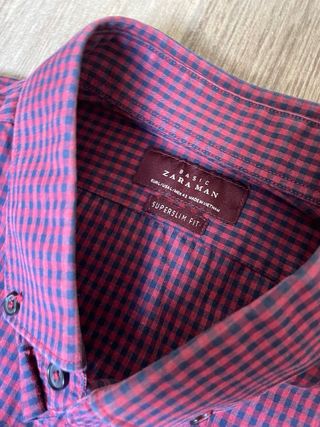 Camisa Zara cuadros morado talla M