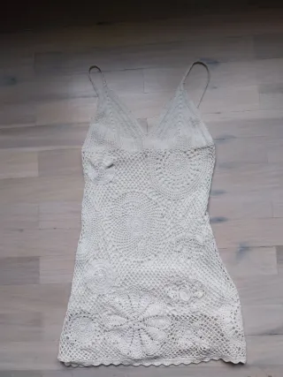 Vestido Crochet Boho Beige/Blanco Talla S/M