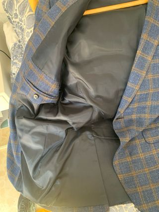 Blazer cuadros azul y marrón impecable