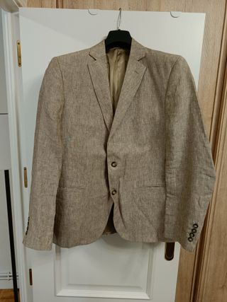 Americana Lino Hombre Beige/Marrón Talla L