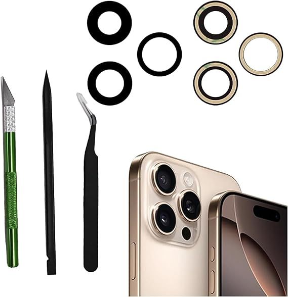 ✅ Peixiong Conjunto de 3 Lentes de Câmera Traseira de Reposição para iPhone 16 Pro/16 Pro MAX, Lente de Câmera Traseira de Reposição com Kit de Ferramentas de Reparo, Anti-Riscos e Resistente à Água