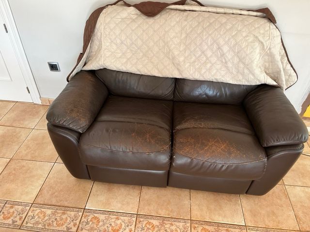 Sofá de 2 plazas de cuero marrón