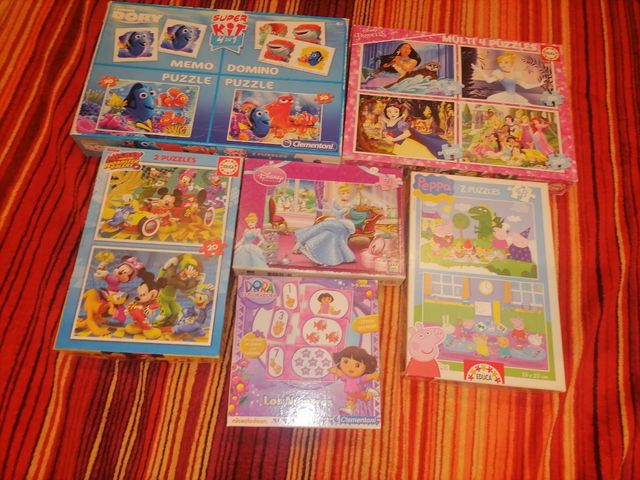Lote puzzles, memory y domino