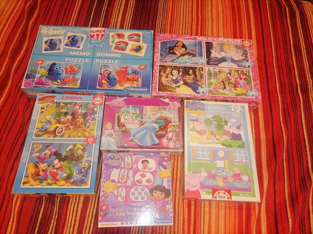 Lote puzzles, memory y domino