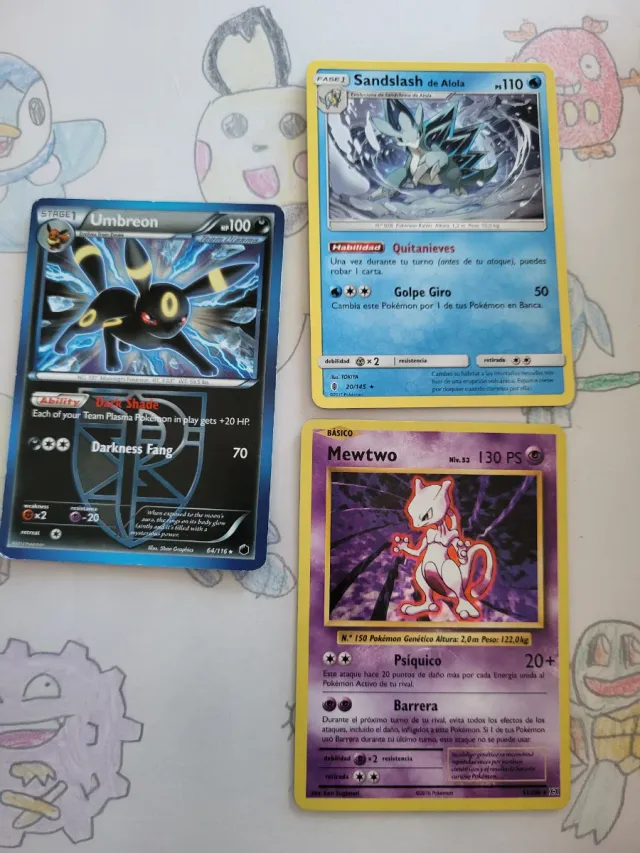 Lote 3 Cartas Pokémon: Umbreon, Sandslash, Mewtwo