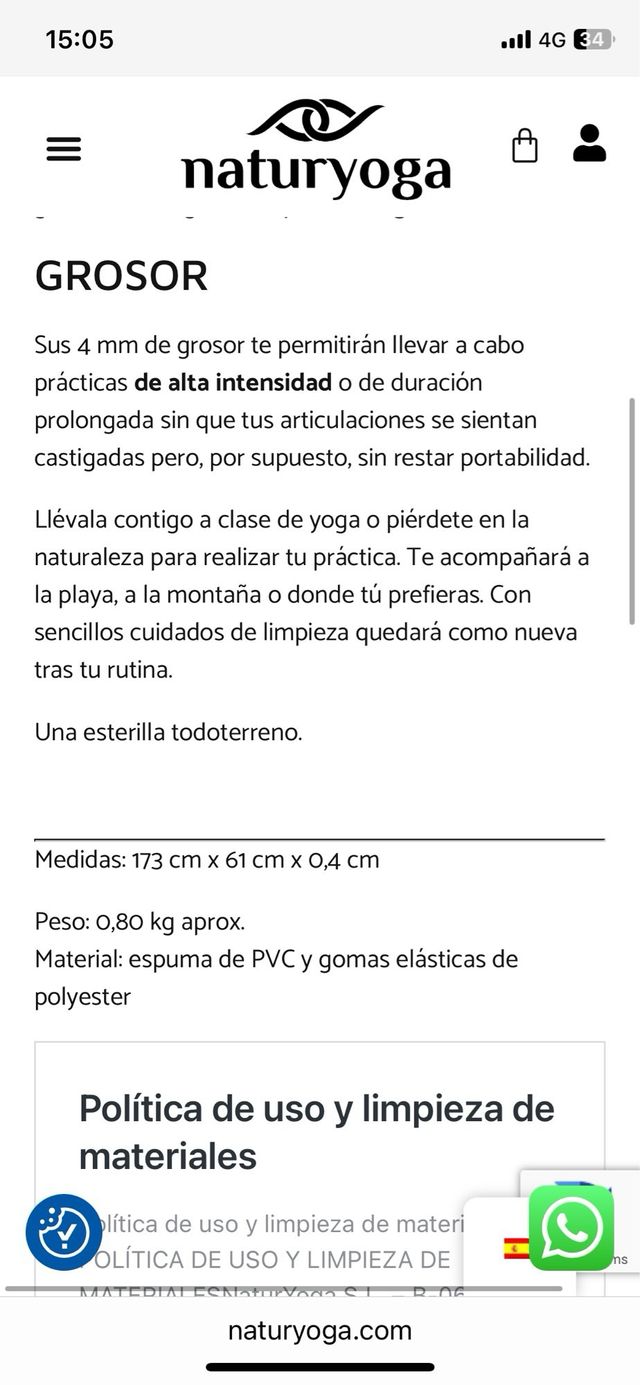 Esteira de Yoga Natuyoga Azul 173cm x 61cm x 0,4