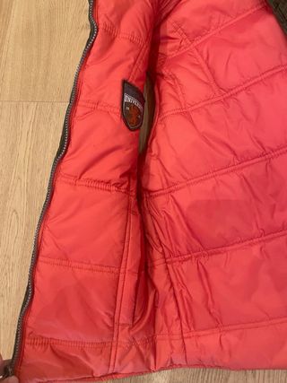 Chaleco pana verde con interior naranja