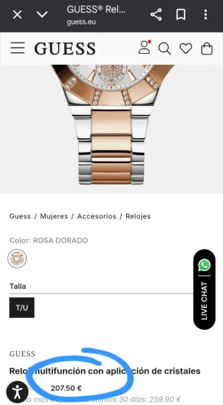 Reloj Guess Mujer Oro y Plata