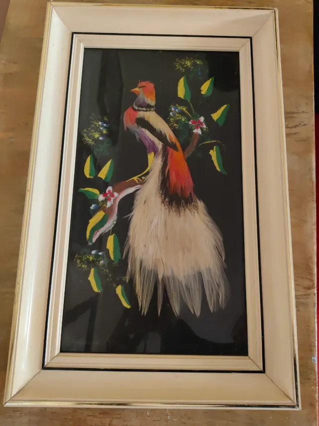 Cuadro Pájaro Plumas Marco Beige