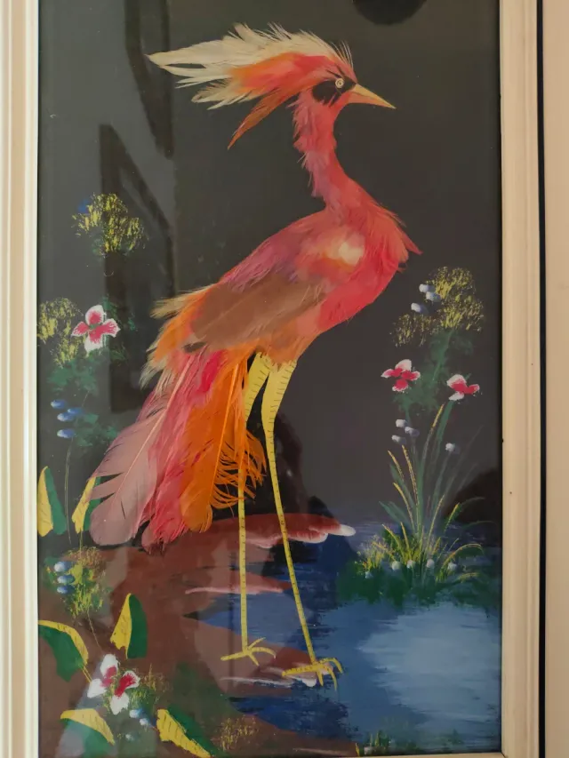 Cuadro pájaro decorativo con plumas 47,5x30