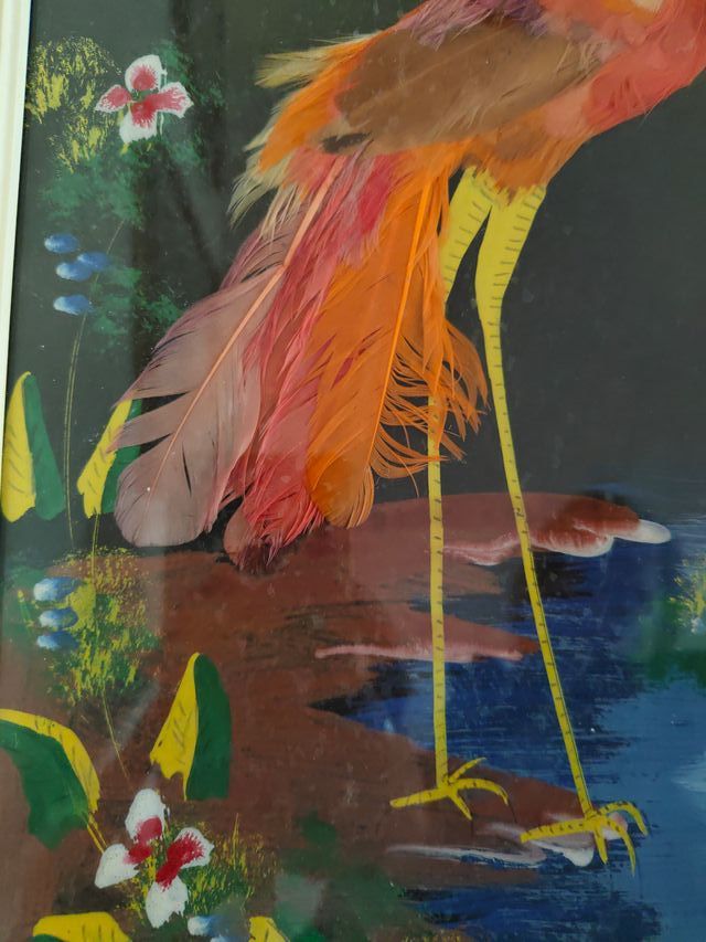 Cuadro pájaro decorativo con plumas 47,5x30