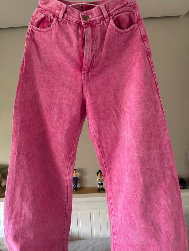 Pantalón vaquero ancho rosa