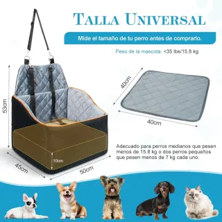 Asiento Coche Mascotas Negro/Gris