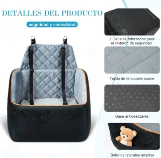 Asiento Coche Mascotas Negro/Gris