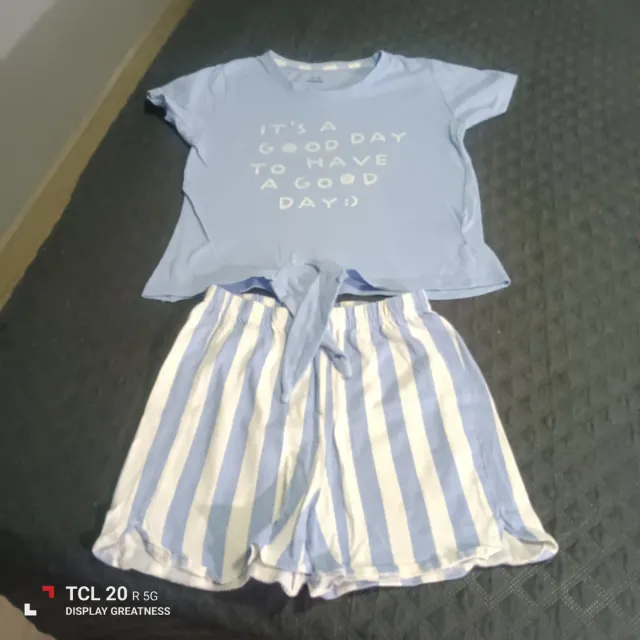 Pijama corto niña azul y blanco
