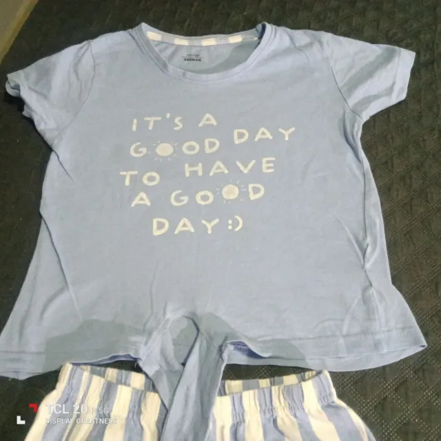 Pijama corto niña azul y blanco