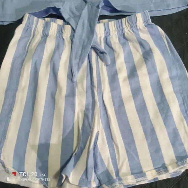 Pijama corto niña azul y blanco