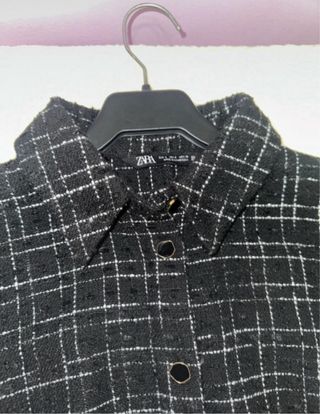 Vestido Zara Tweed Negro Brillante