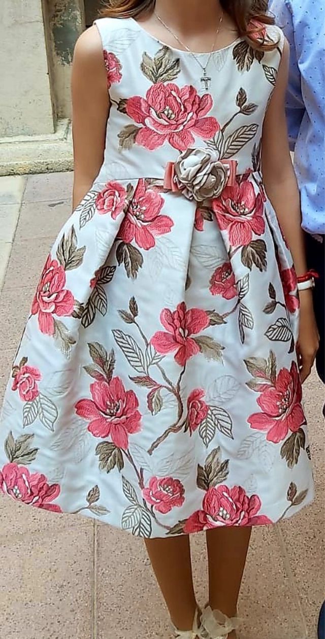 Vestido Ceremonia Niña Flores Rosa Blanco