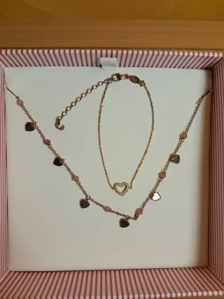Mabina Gioielli Bracciale e Collana Cuori Oro Rosa