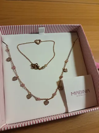 Mabina Gioielli Bracciale e Collana Cuori Oro Rosa