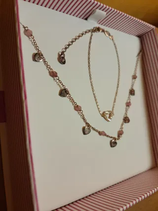Mabina Gioielli Bracciale e Collana Cuori Oro Rosa