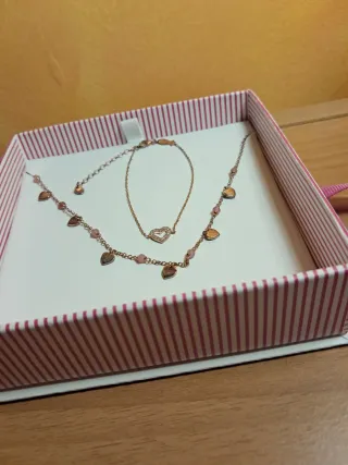 Mabina Gioielli Bracciale e Collana Cuori Oro Rosa