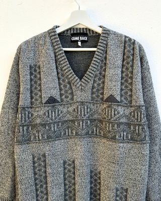 Jersey de punto vintage gris geométrico 90s