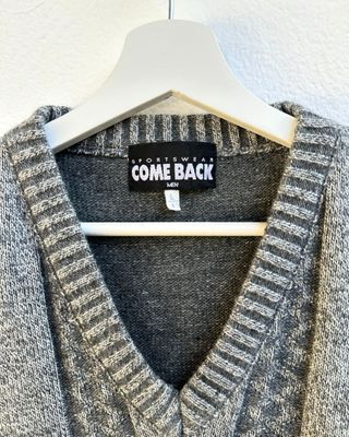 Jersey de punto vintage gris geométrico 90s