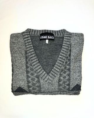 Jersey de punto vintage gris geométrico 90s