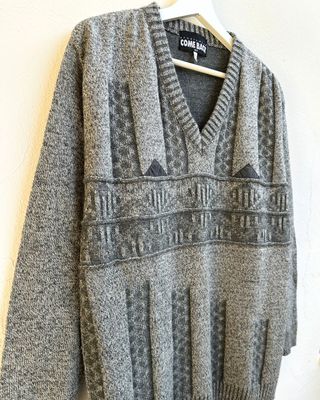 Jersey de punto vintage gris geométrico 90s