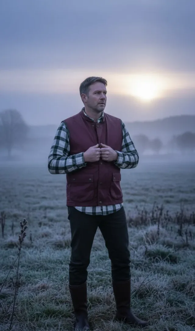 Waxed Gilet Vest, Burgundy, British Country Style