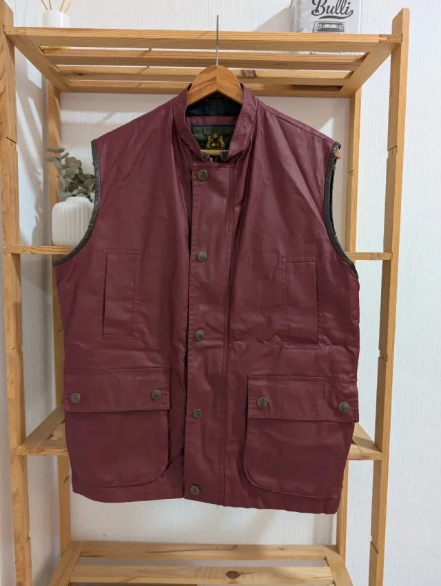 Waxed Gilet Vest, Burgundy, British Country Style