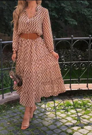 Vestido Zara Geométrico Beige y Marrón