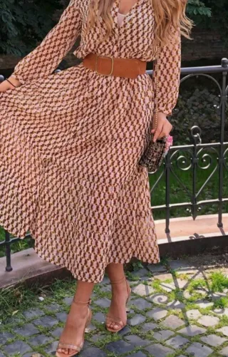 Vestido Zara Geométrico Beige y Marrón