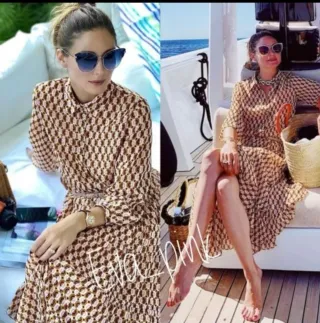 Vestido Zara Geométrico Beige y Marrón