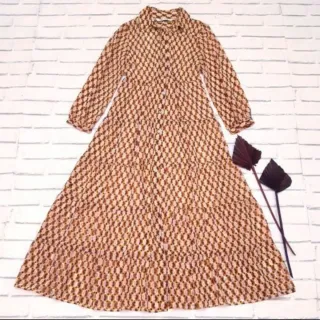 Vestido Zara Geométrico Beige y Marrón