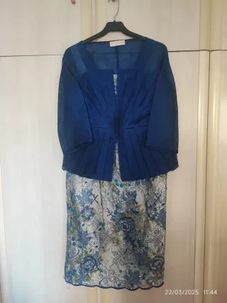 Vestido fiesta azul y multicolor